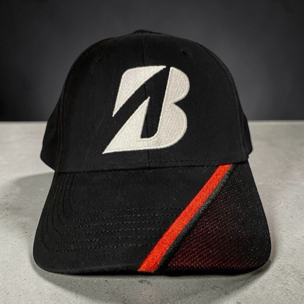 Bridgestone Golf Tires Hat Cap Black Red Strapback K-Products Adjustable New